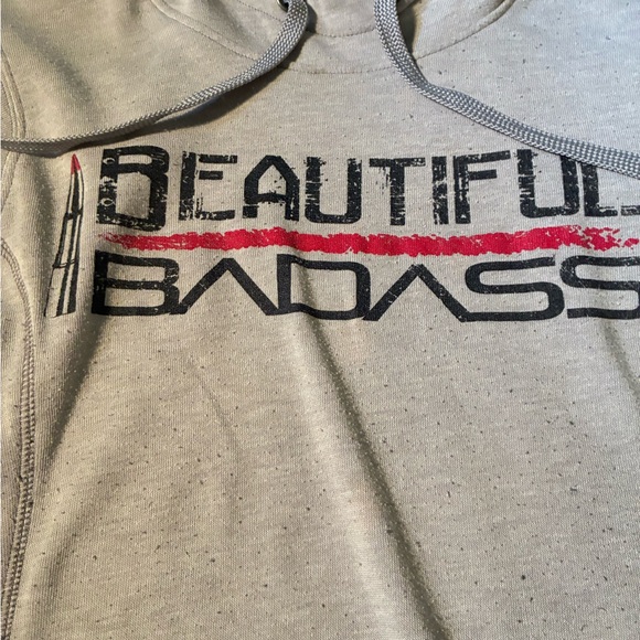 GRUNT STYLE BEAUTIFUL BADASS Gray Hoodie with Graphic Print - Picture 4 of 7